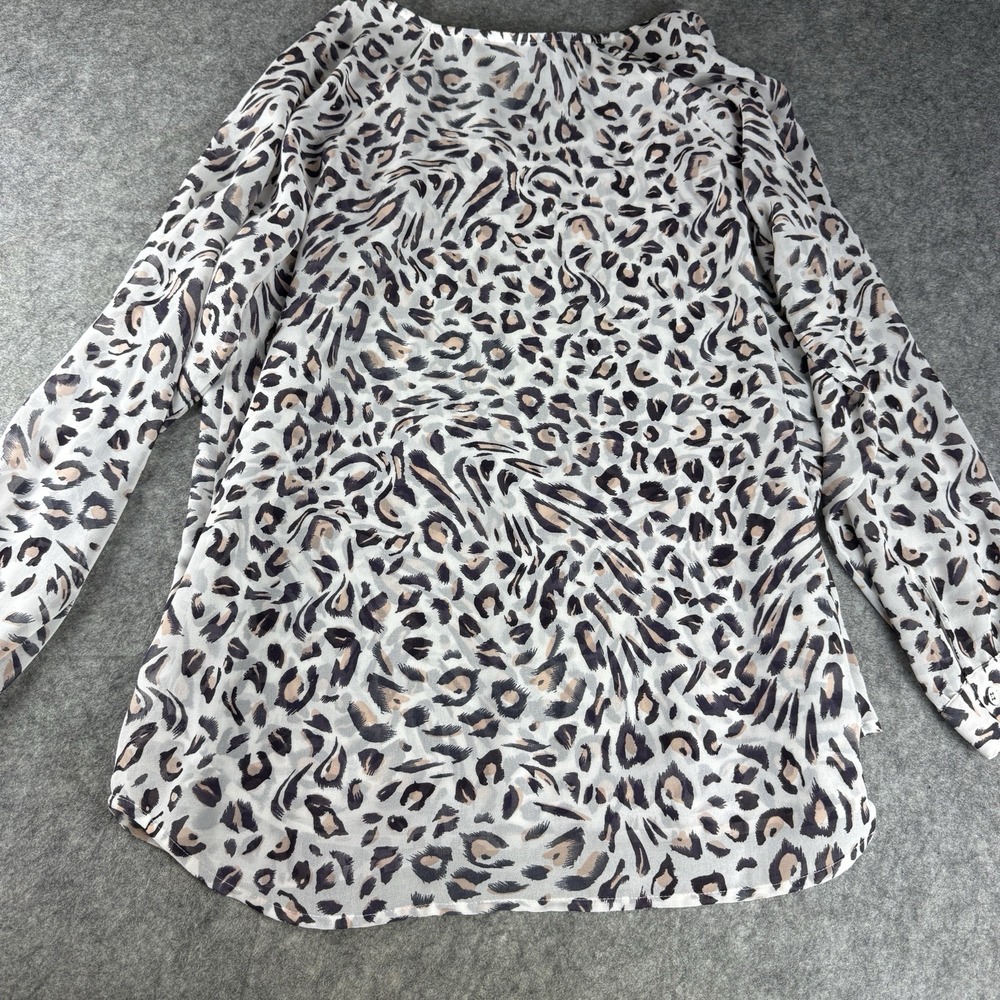 Cabi 5337 Womens White Sheer Gauzy Balloon Sleeve Leopard Print Blouse Top Sz L - Picture 5 of 6